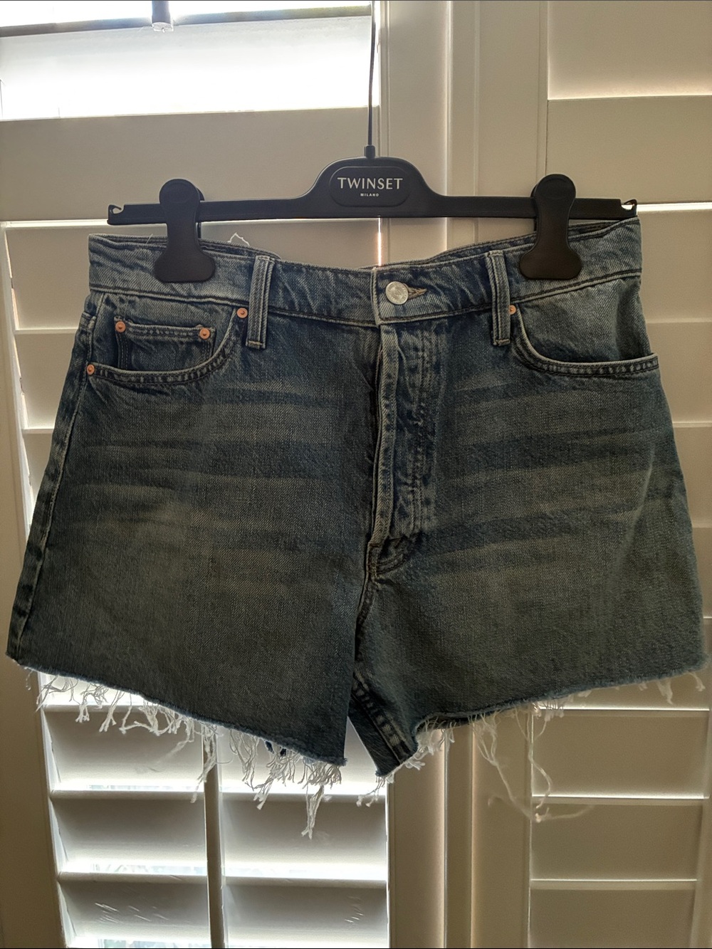MOTHER Distressed High-Rise Denim Shorts - Blue